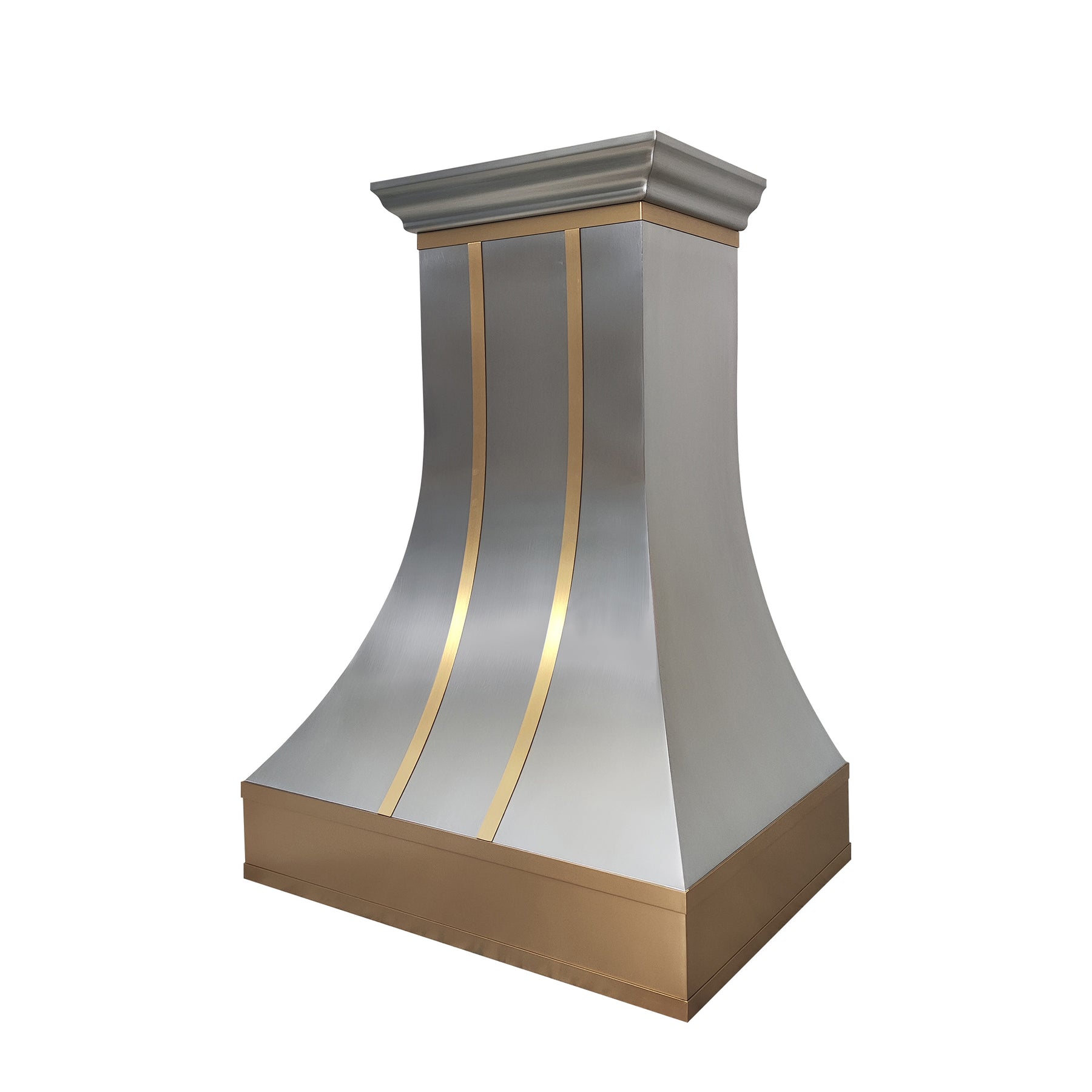 Fobest Custom Sculptural Stainless Steel Range Hood with Brass Accents FSS-615