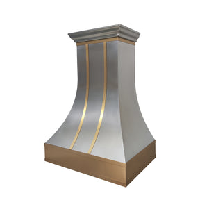Fobest Custom Sculptural Stainless Steel Range Hood with Brass Accents FSS-615