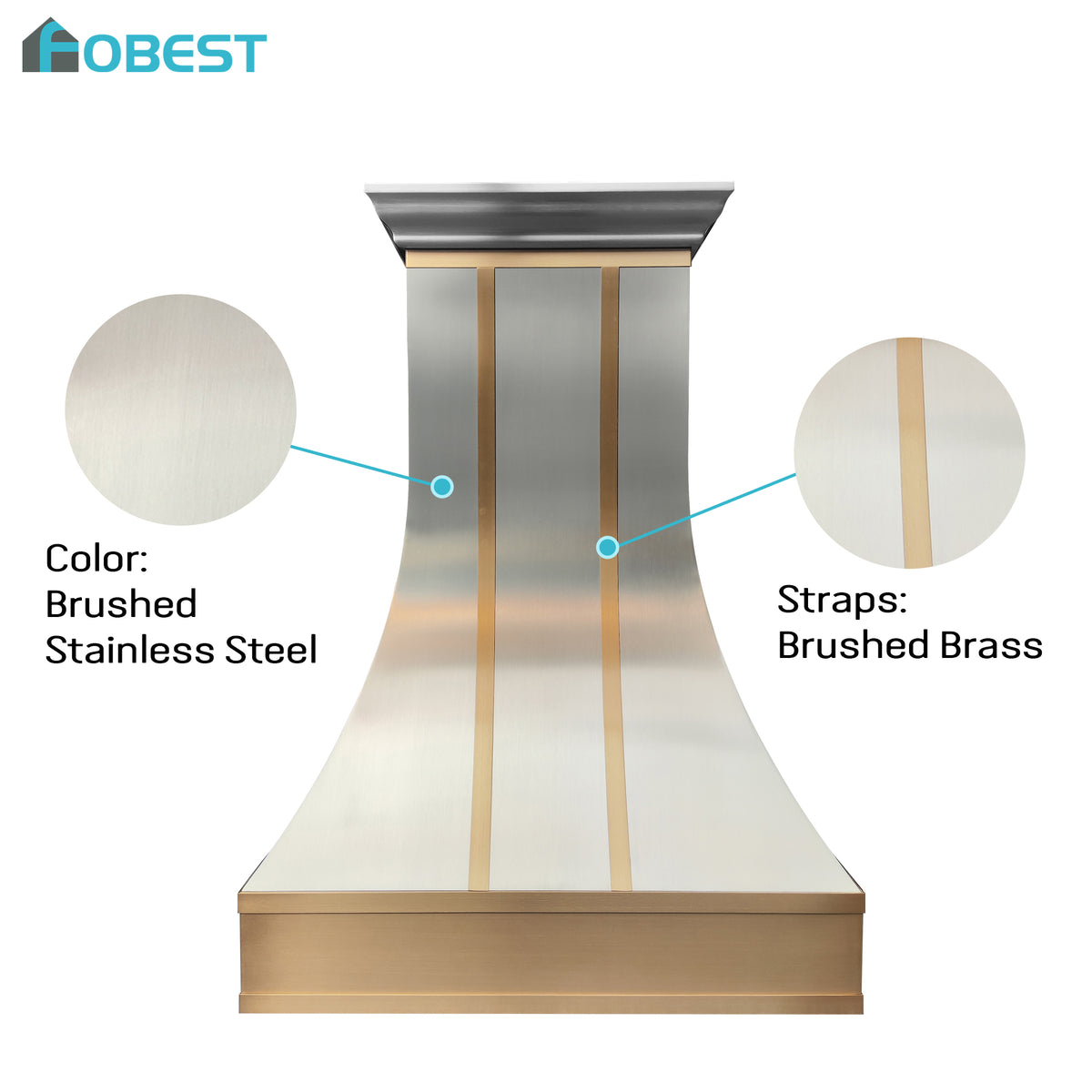 Fobest Custom Sculptural Stainless Steel Range Hood with Brass Accents FSS-615
