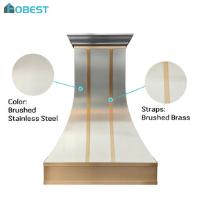 Fobest Custom Sculptural Stainless Steel Range Hood with Brass Accents FSS-615