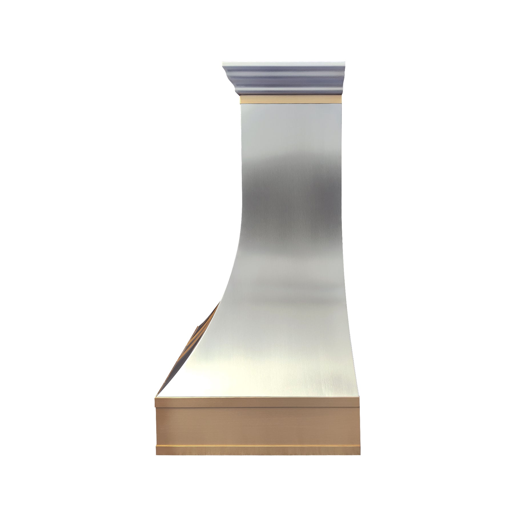 Fobest Custom Sculptural Stainless Steel Range Hood with Brass Accents FSS-615