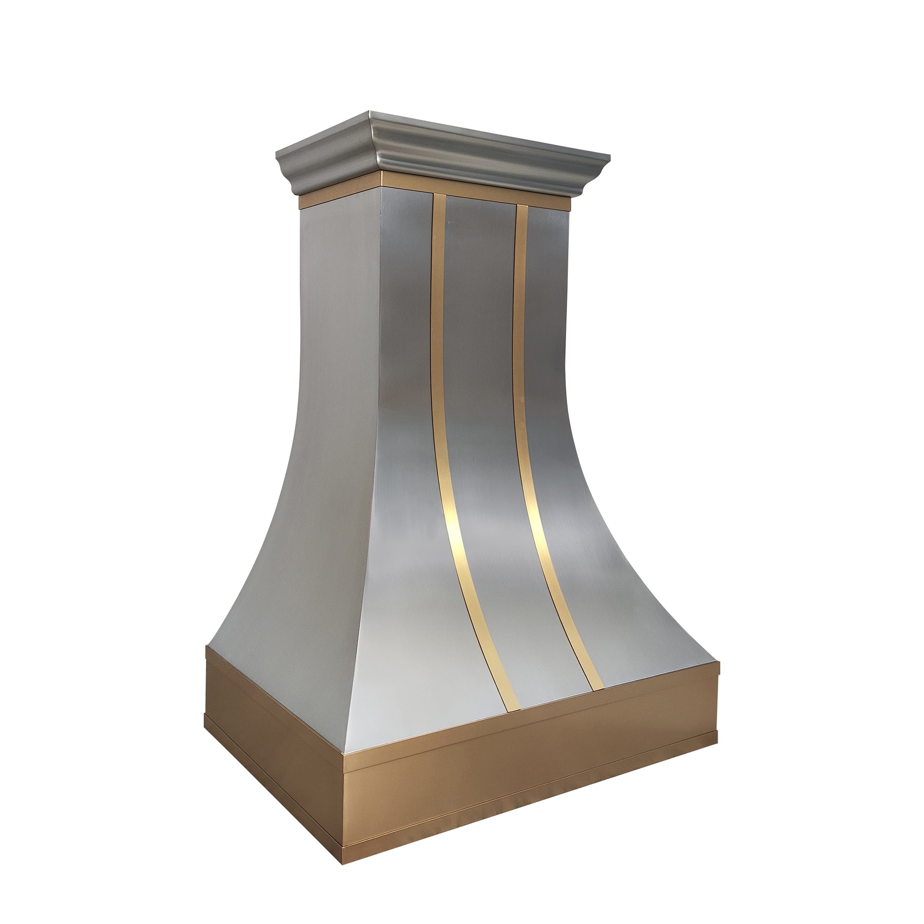 Fobest Custom Sculptural Stainless Steel Range Hood with Brass Accents FSS-615