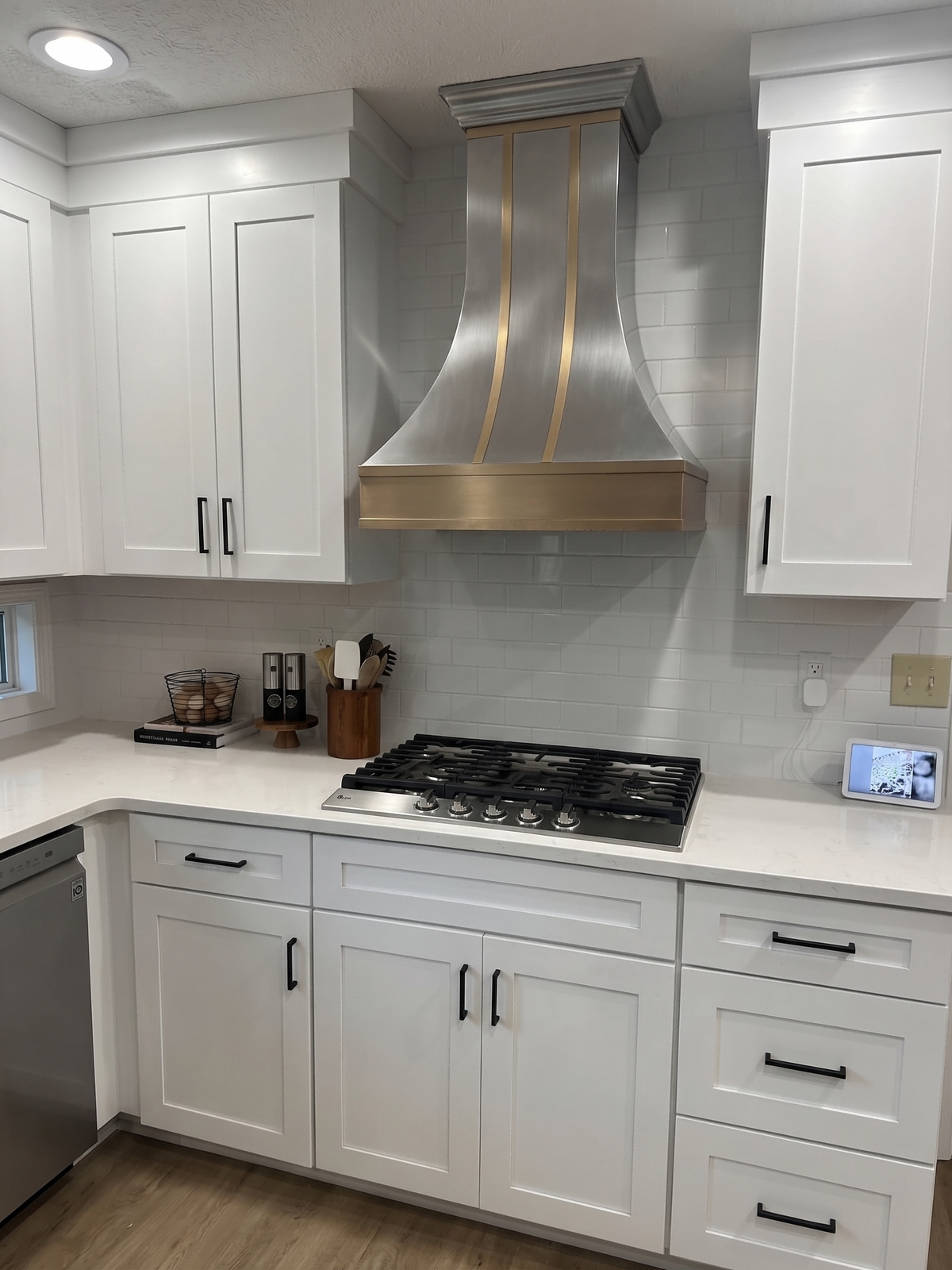 Fobest Custom Sculptural Stainless Steel Range Hood with Brass Accents FSS-615