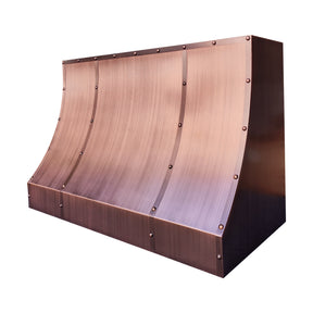 Fobest Custom Sloped Copper Range Hood with Inset Design and Rivet Detail FCP-355
