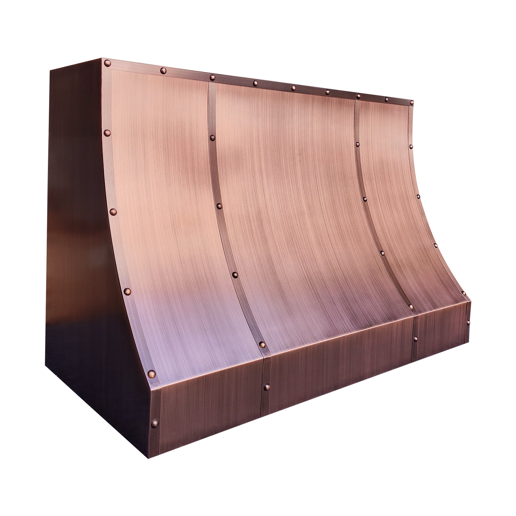 Fobest Custom Sloped Copper Range Hood with Inset Design and Rivet Detail FCP-355