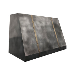 Fobest Custom Sloped Dark Zinc Range Hood with Aged Brass Detailing FSS-588