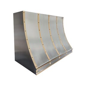 Fobest Custom Sloped Stainless Steel Range Hood with Brushed Brass Accents and Rivet Details FSS-685