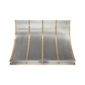 Fobest Custom Sloped Stainless Steel Range Hood with Brushed Brass Accents and Rivet Details FSS-685