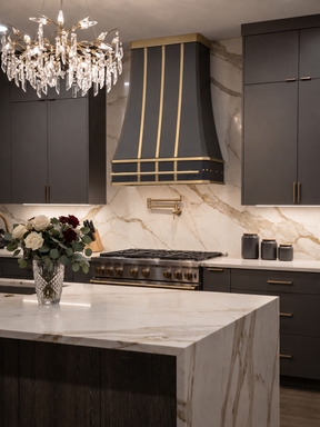 Fobest Custom Stainless Steel Black Range Hood With Gold Trims FSS-4