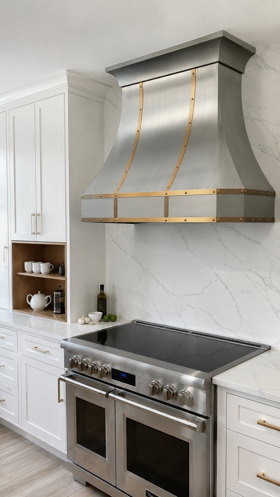 Fobest Custom Stainless Steel Kitchen Hood with Brass Decor FSS-455