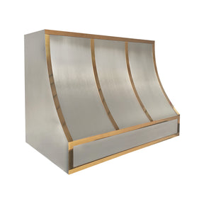 Fobest Custom Stainless Steel Metal Range Hood in Polished Brass Straps FSS-681