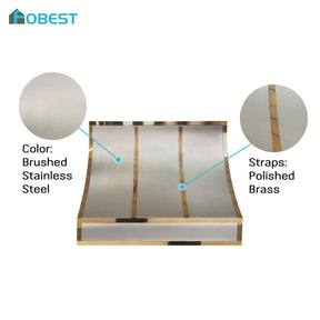 Fobest Custom Stainless Steel Metal Range Hood in Polished Brass Straps FSS-681