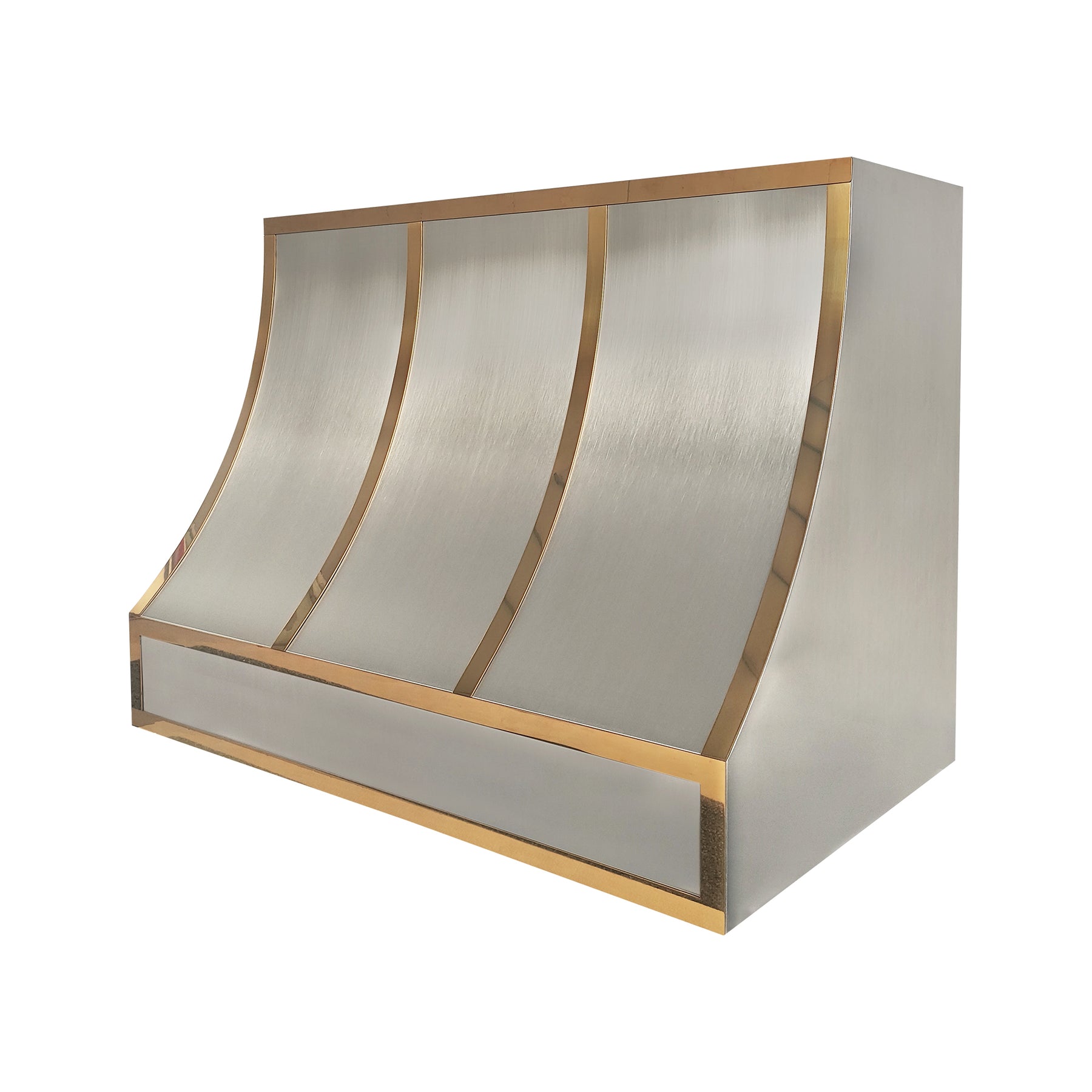 Fobest Custom Stainless Steel Metal Range Hood in Polished Brass Straps FSS-681
