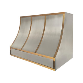 Fobest Custom Stainless Steel Metal Range Hood in Polished Brass Straps FSS-681