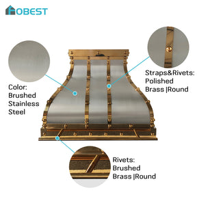 Fobest Custom Stainless Steel Metal Range Hood with Brass Straps FSS-699