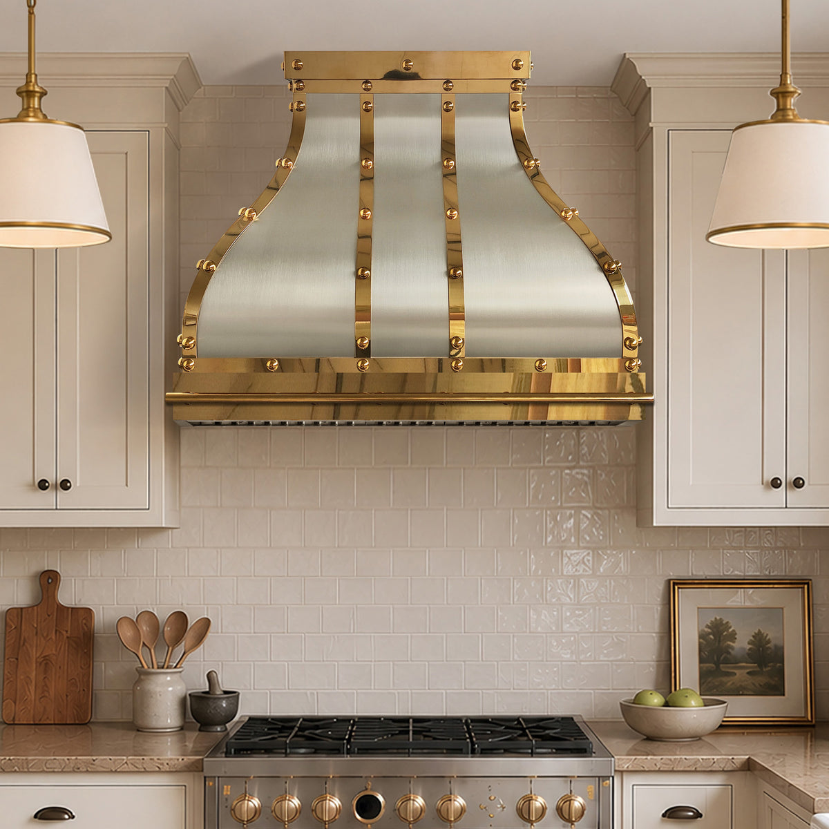 Fobest Custom Stainless Steel Metal Range Hood with Brass Straps FSS-699