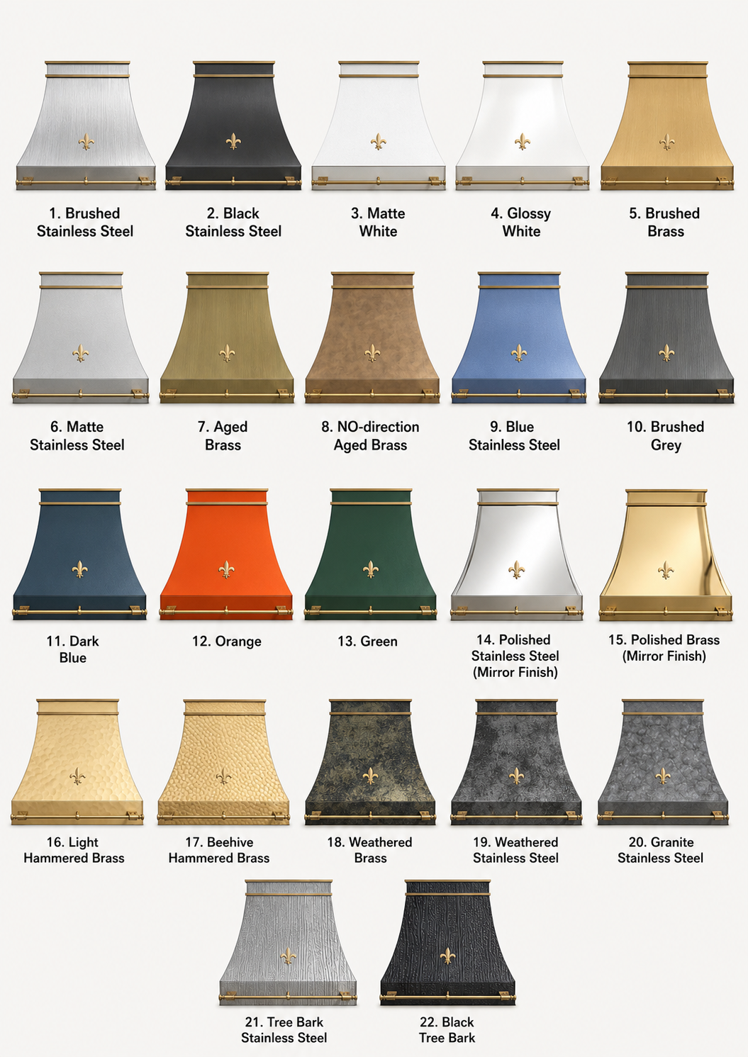 Fobest Custom Stainless Steel Range Hood with Brass Fleur-de-Lis Decor FSS-256