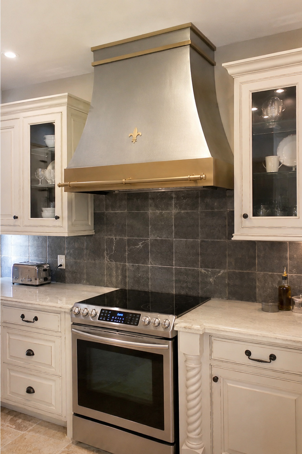 Fobest Custom Stainless Steel Range Hood with Brass Fleur-de-Lis Decor FSS-256