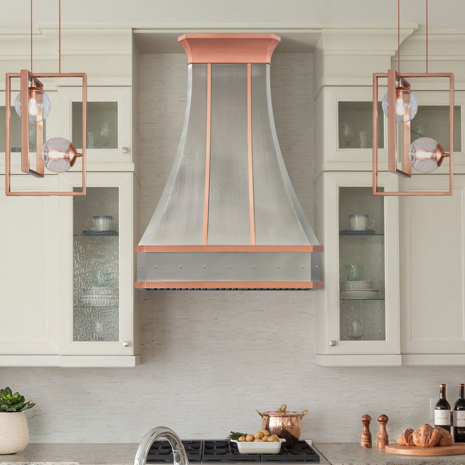 Fobest Custom Stainless Steel Range Hood with Natural Copper Straps FSS-636