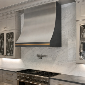 Fobest Custom Stainless Steel Range Hood with Signature Brass Straps FSS-598