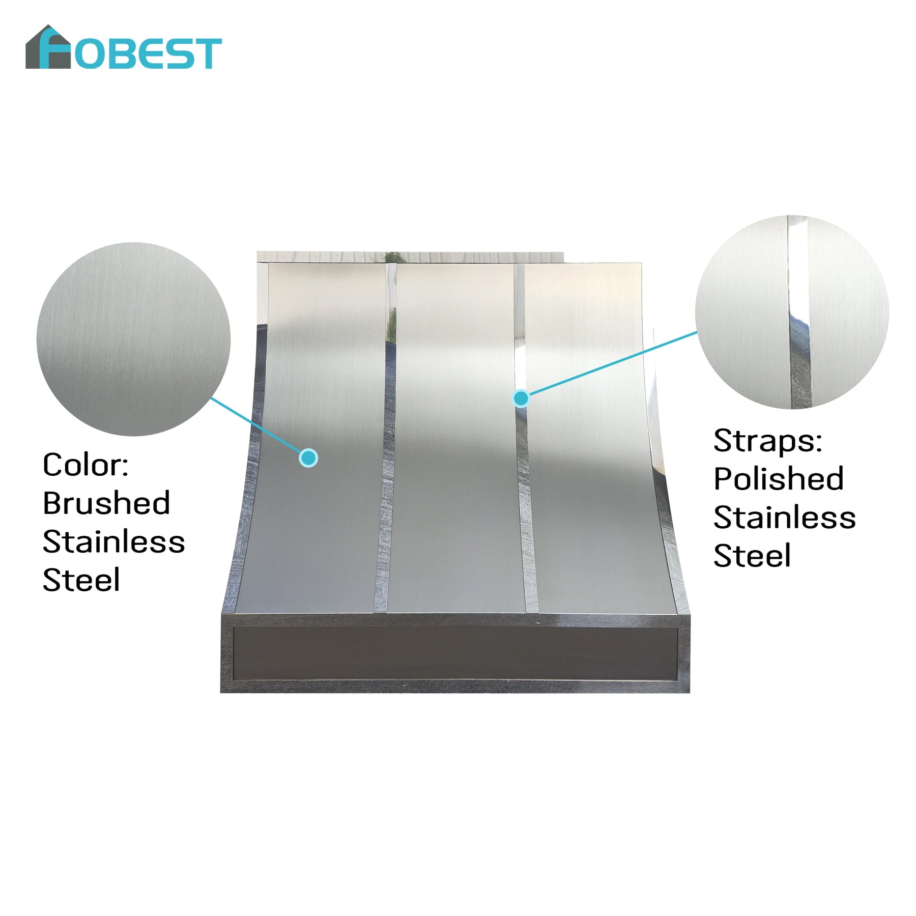 Fobest Custom Stainless Steel Range Hood with polished straps and rivets FSS-177