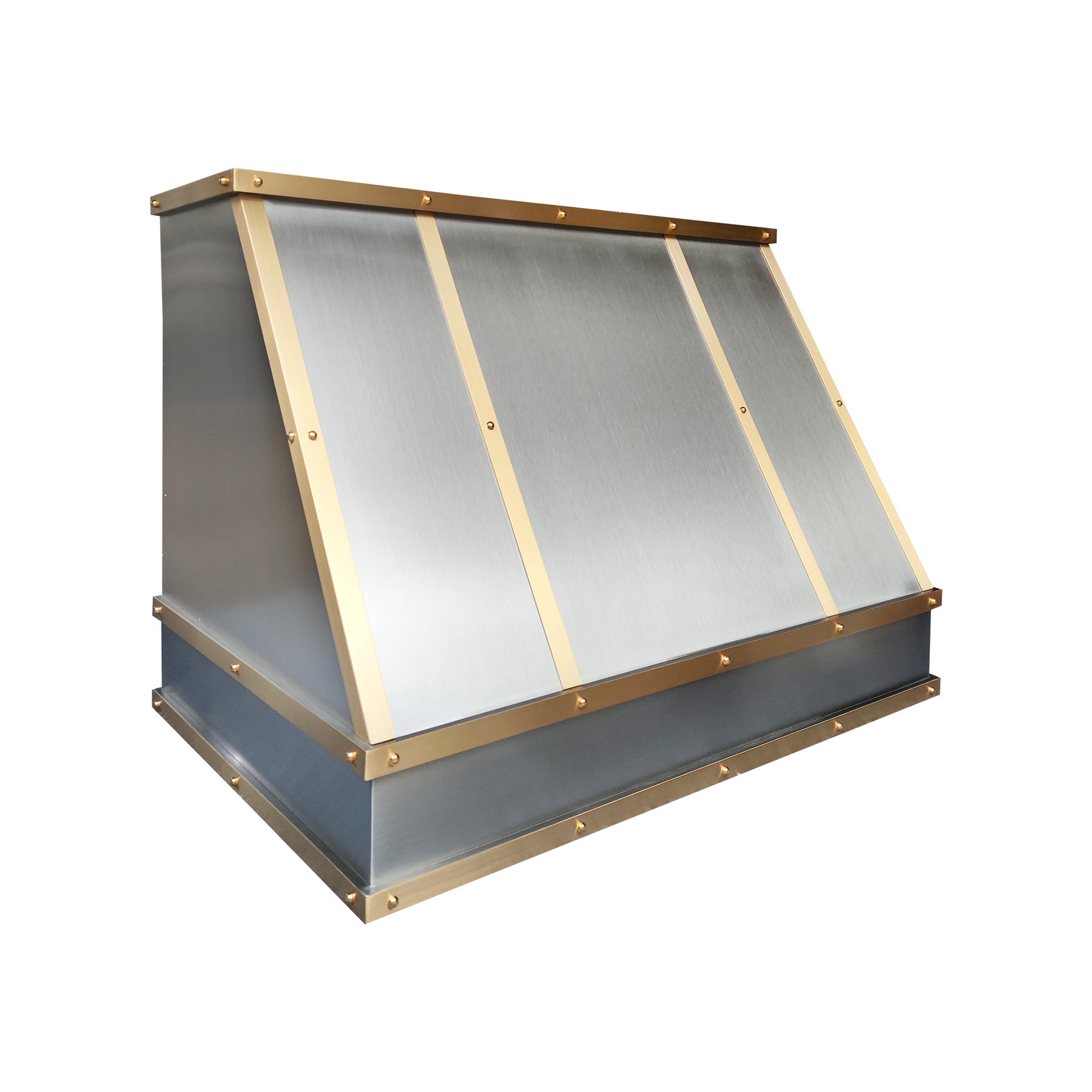 Fobest Custom Stainless Steel Sloped Range Hood with Brushed Brass Accents FSS-633
