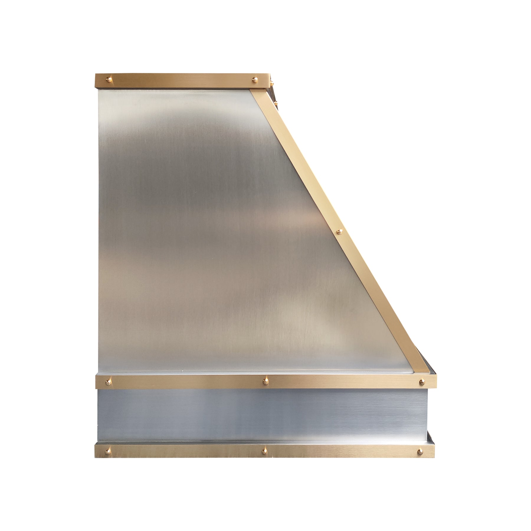 Fobest Custom Stainless Steel Sloped Range Hood with Brushed Brass Accents FSS-633