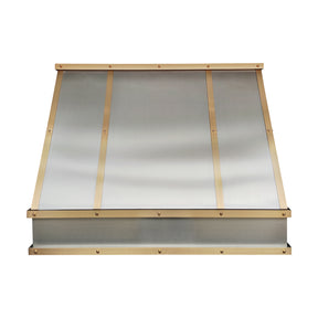 Fobest Custom Stainless Steel Sloped Range Hood with Brushed Brass Accents FSS-633