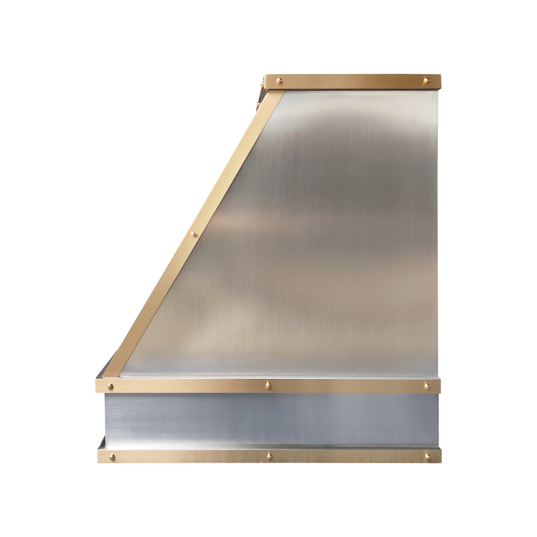 Fobest Custom Stainless Steel Sloped Range Hood with Brushed Brass Accents FSS-633