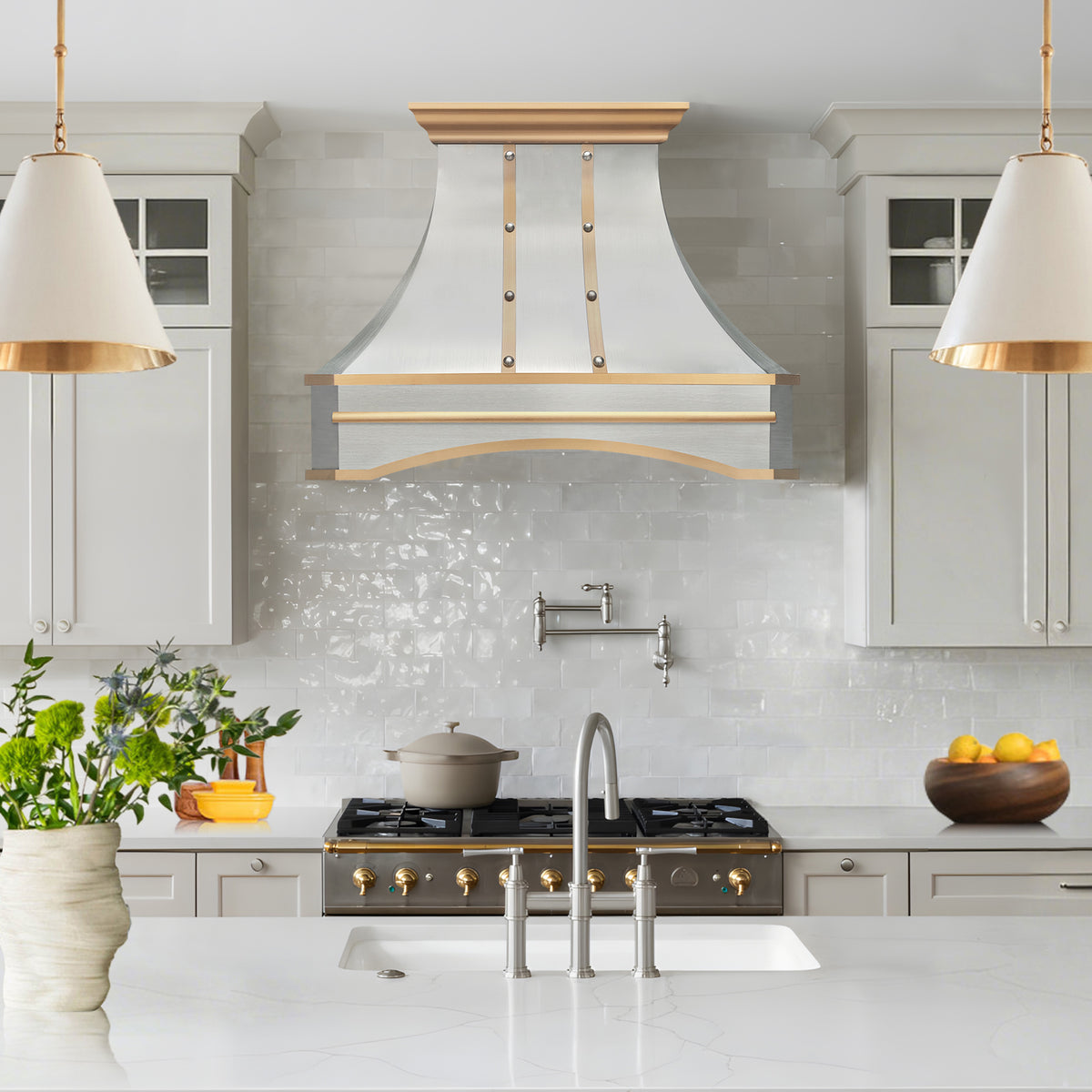 Fobest Custom Stainless Steel Range Hood with Arched Apron & Large Rivets FSS-610