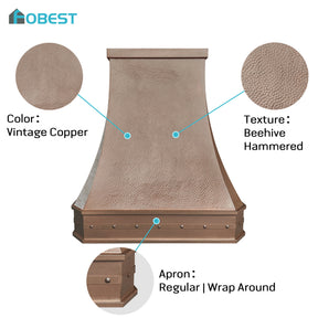 Fobest Custom Vintage Copper Range Hood with Beehive Hammered Texture  Handcrafted Retro Kitchen Hood FCP-372