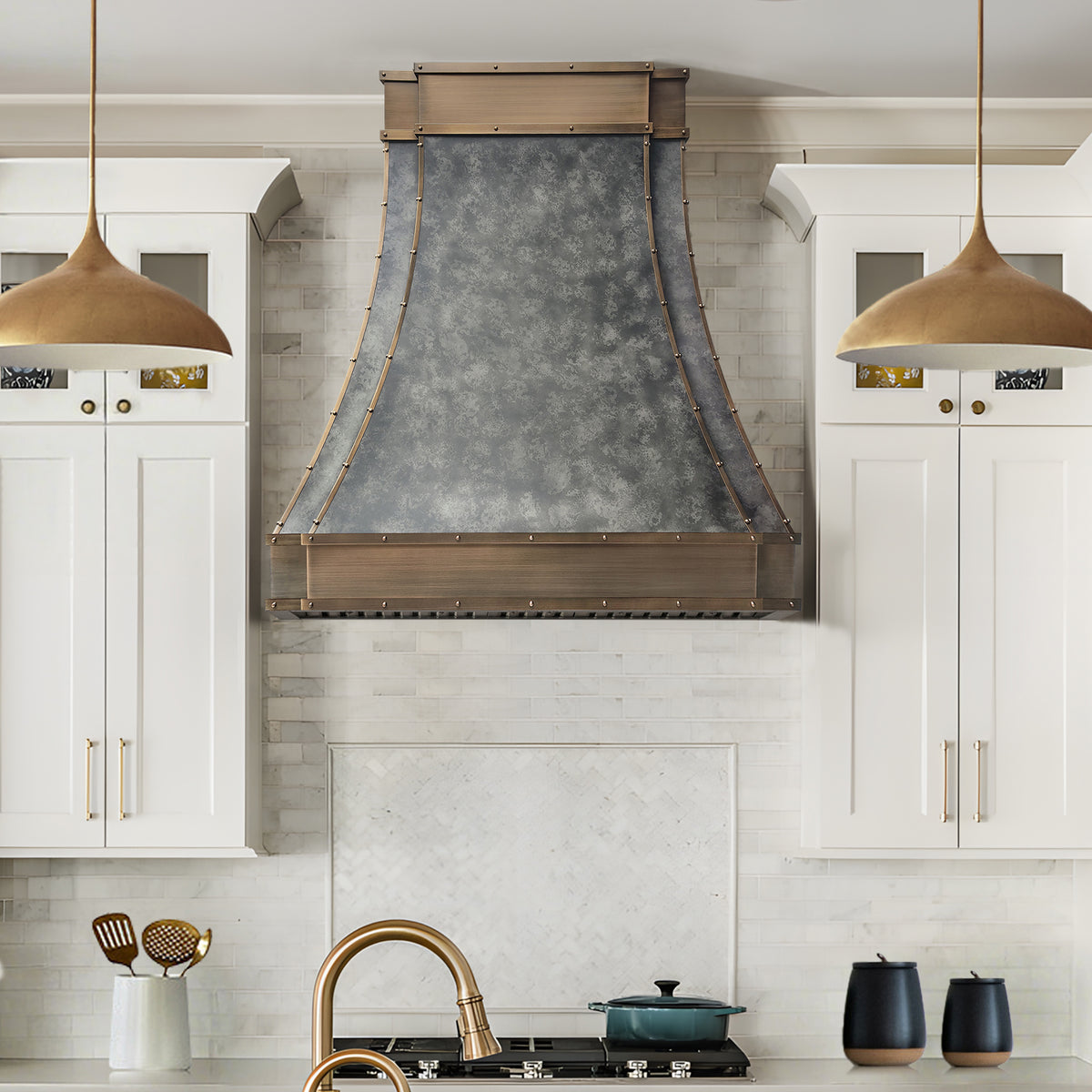 Fobest Custom Weathered Stainless Steel Range Hood with Brass Decor FSS-624