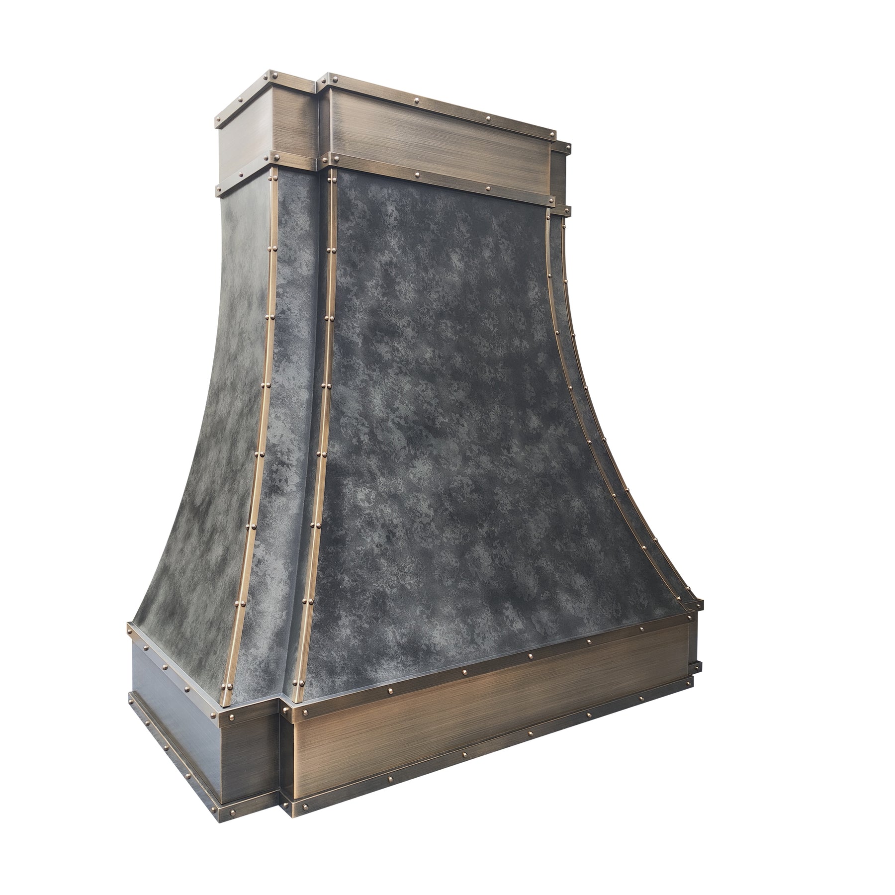 Fobest Custom Weathered Stainless Steel Range Hood with Brass Decor FSS-624