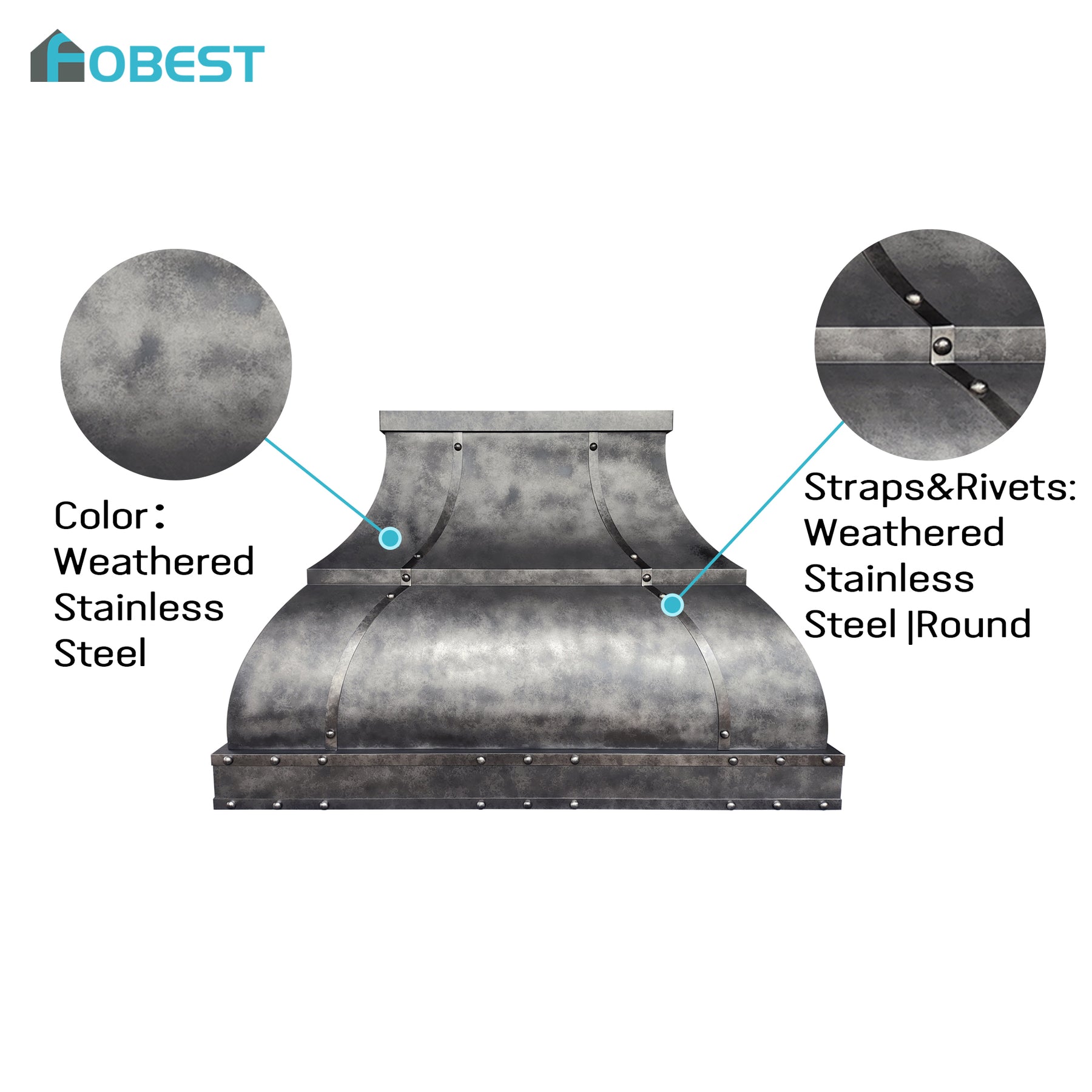 Fobest Custom Weathered Stainless Steel Range Hood with Bell Design FSS-684