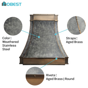 Fobest Custom Weathered Stainless Steel Range Hood with Brass Decor FSS-624