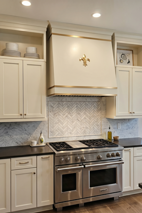 Fobest Custom White Box Range Hood with Brass Trim FSS-599