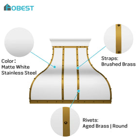 Fobest Custom White Range Hood with Brass Trims FSS-161