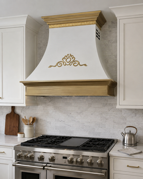 Fobest Custom White Range Hood with Gold Crown FSS-444