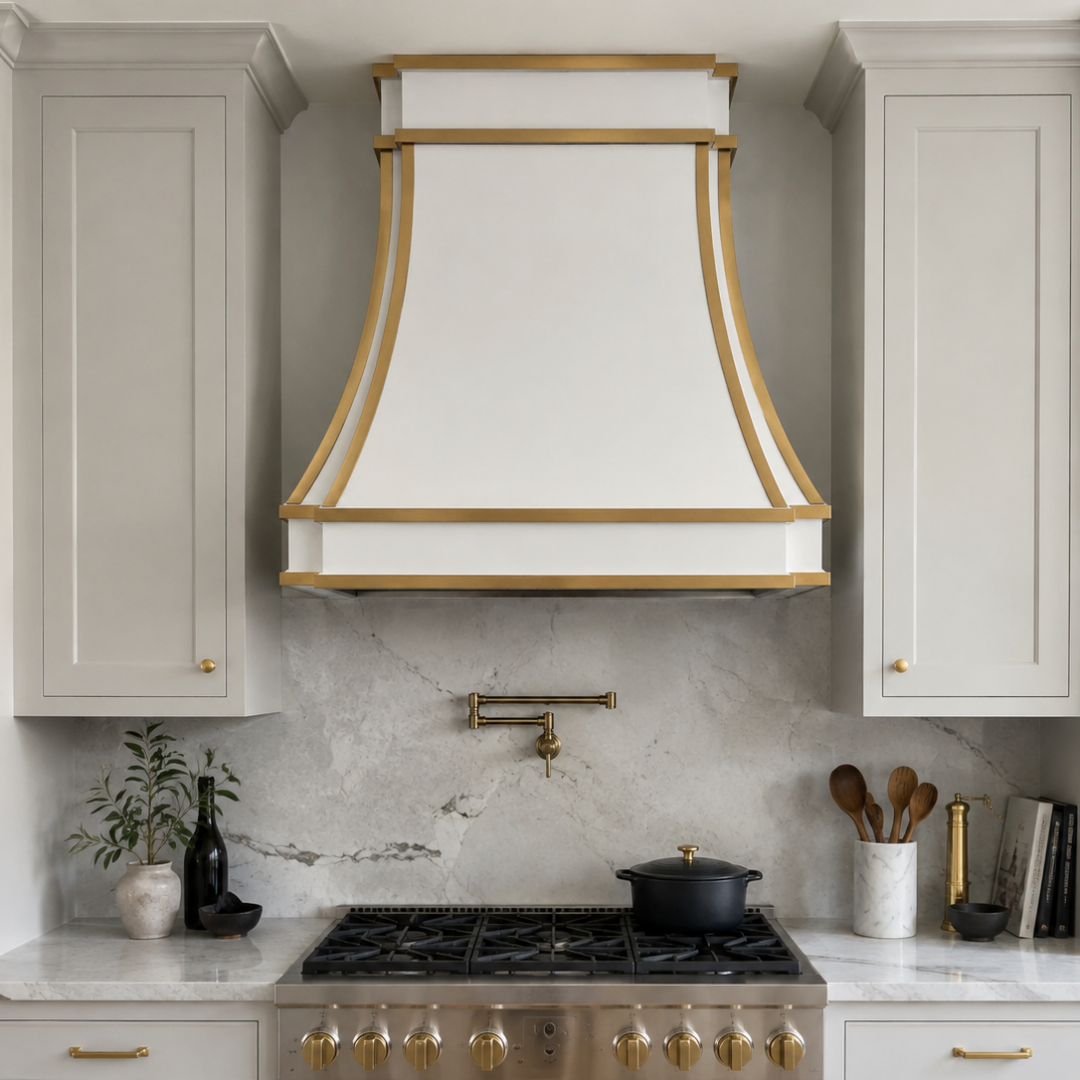 Fobest Custom White Stainless Steel Range Hood with Brass Trim FSS-61