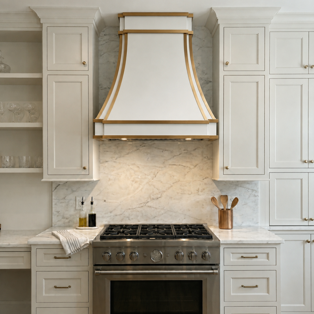 Fobest Custom White Stainless Steel Range Hood with Brass Trim FSS-61