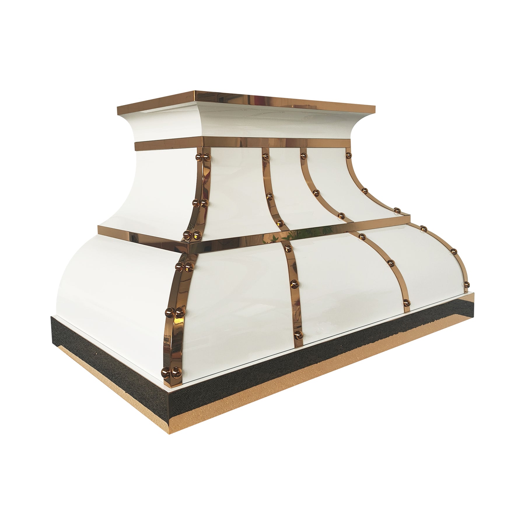 Fobest Custom White Stainless Steel Range Hood with Polished Brass Details FSS-691