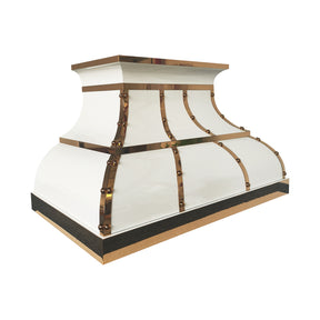Fobest Custom White Stainless Steel Range Hood with Polished Brass Details FSS-691