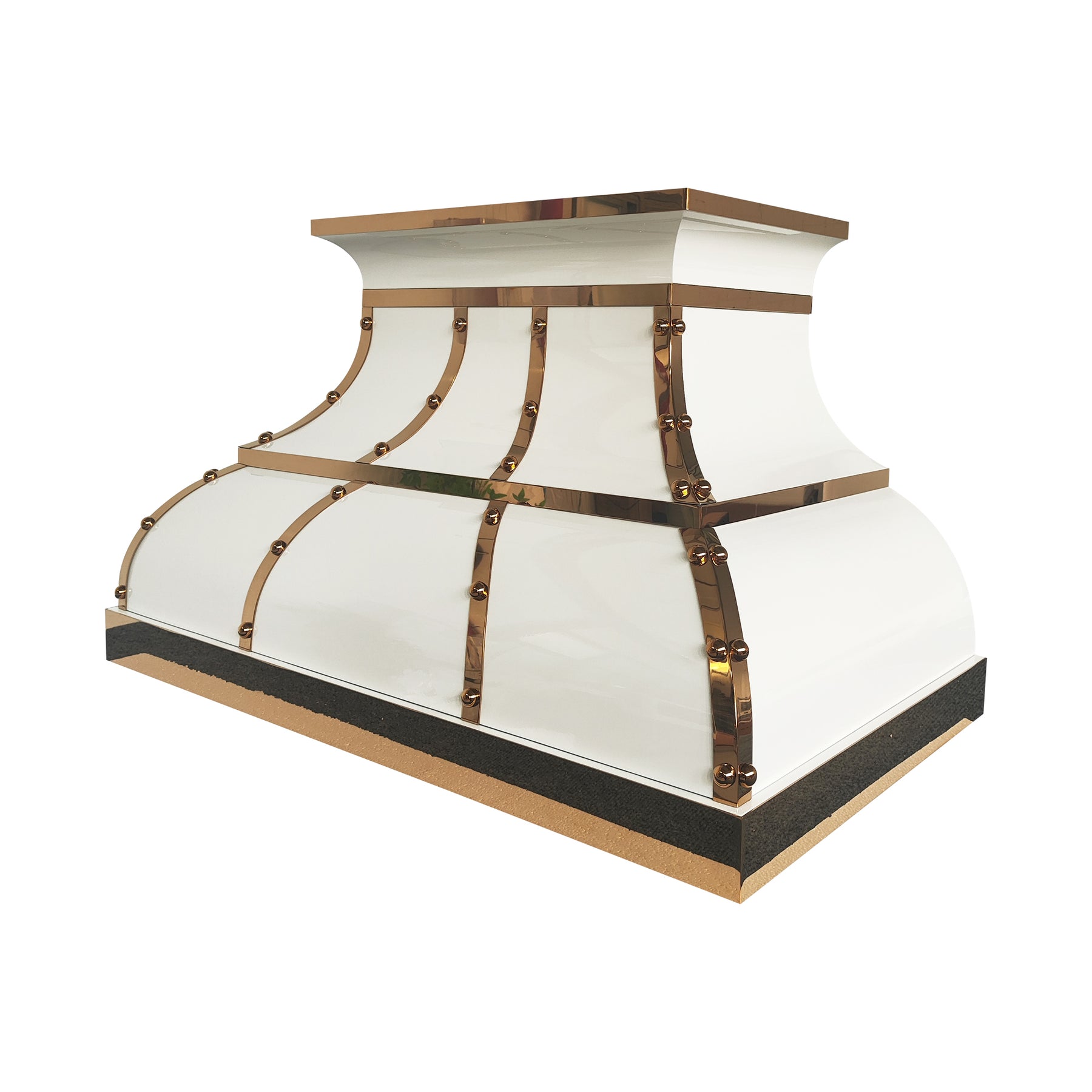 Fobest Custom White Stainless Steel Range Hood with Polished Brass Details FSS-691