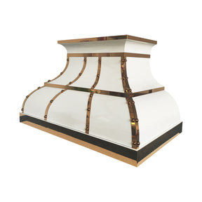 Fobest Custom White Stainless Steel Range Hood with Polished Brass Details FSS-691