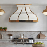 Fobest Custom White Stainless Steel Range Hood with Polished Brass Details FSS-691