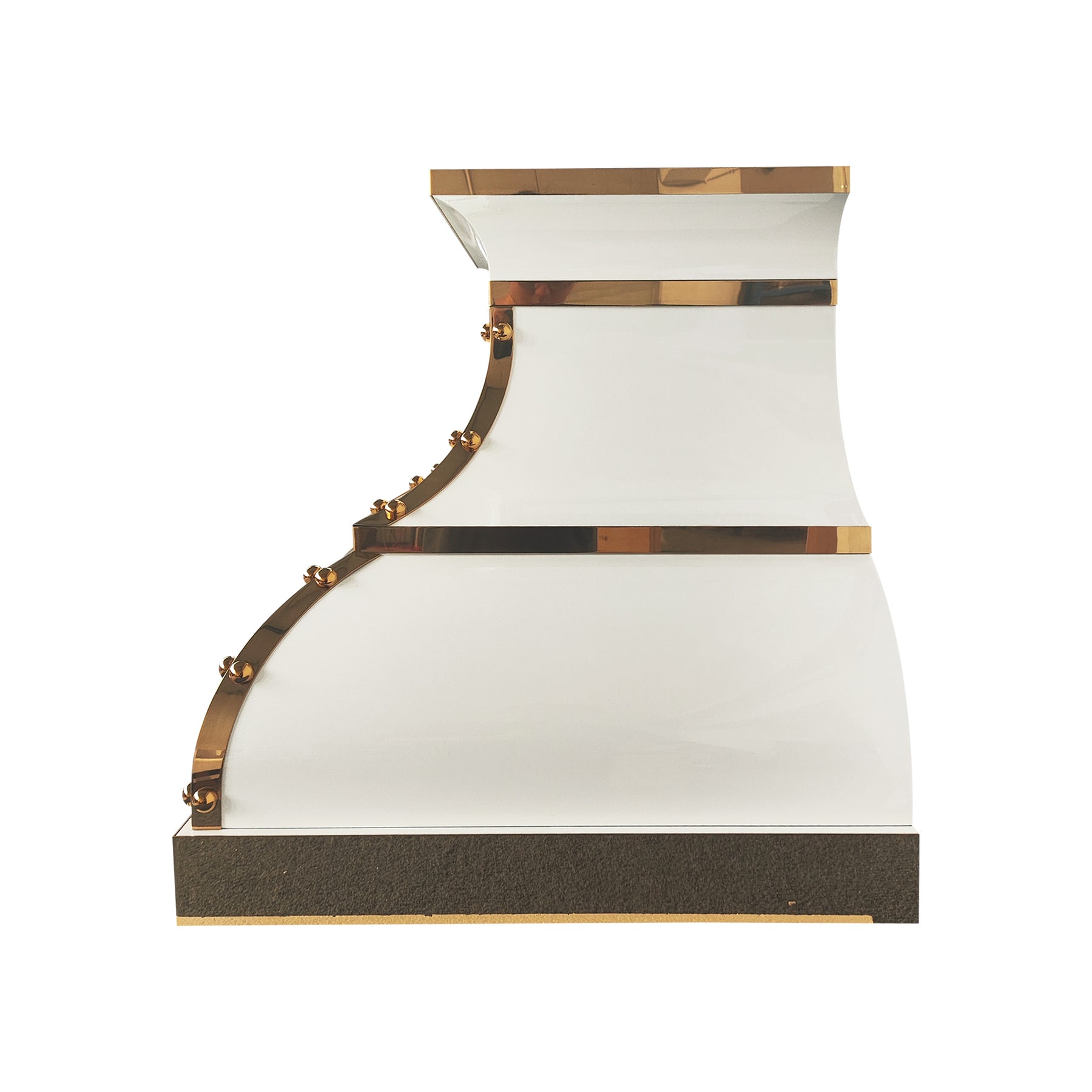 Fobest Custom White Stainless Steel Range Hood with Polished Brass Details FSS-691