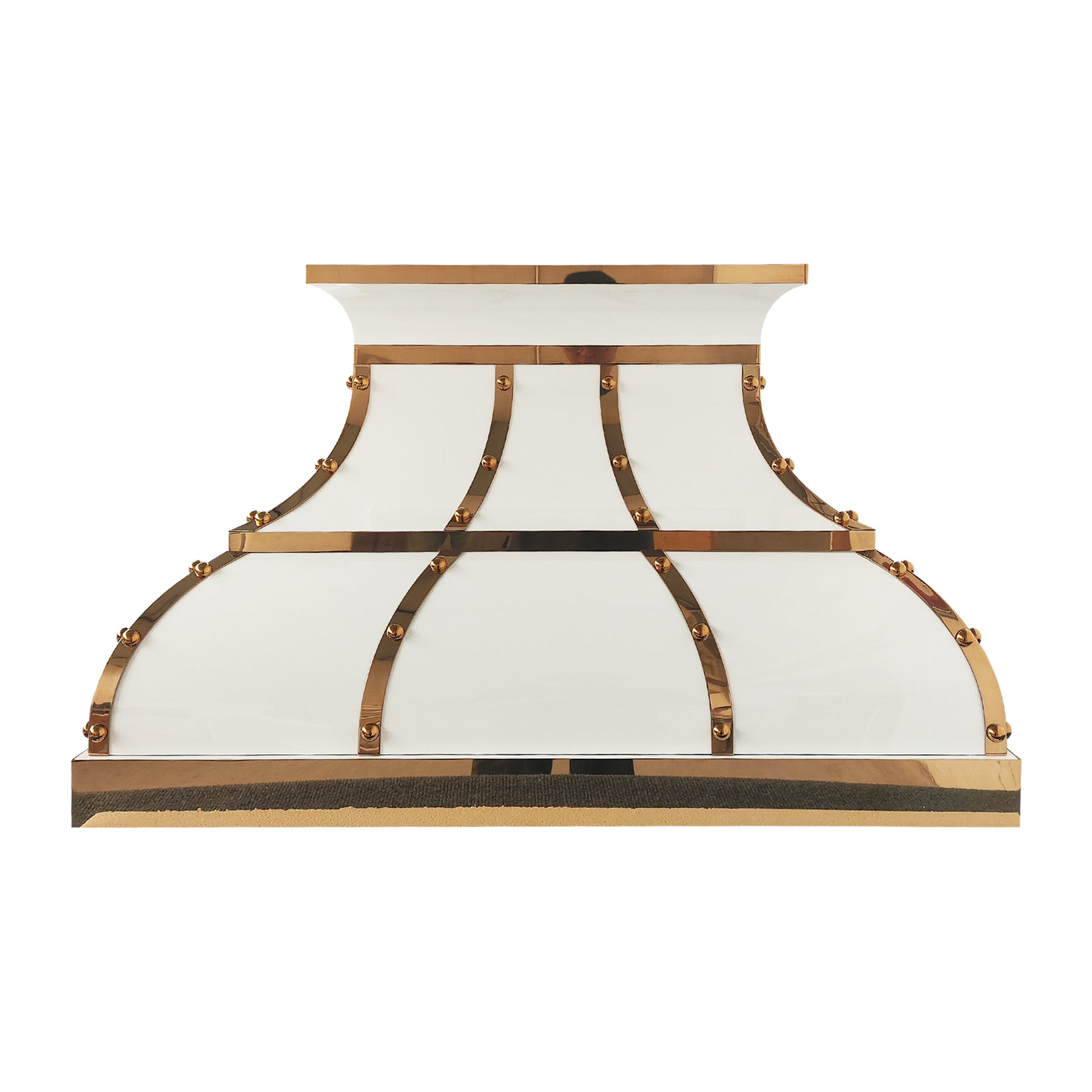 Fobest Custom White Stainless Steel Range Hood with Polished Brass Details FSS-691