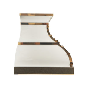 Fobest Custom White Stainless Steel Range Hood with Polished Brass Details FSS-691