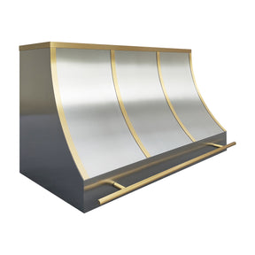 Fobest Dallas Stainless Steel Stove Hood with Brushed Brass Trim & Rail FSS-509
