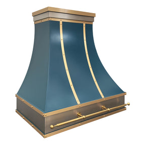 Fobest Dark Blue Designer Kitchen Hood with Brushed Brass Decor FSS-528